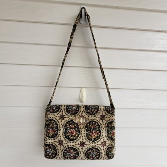 Vintage 60s/70s floral designed Tapestry fabric handbag - Picture 5 of 11